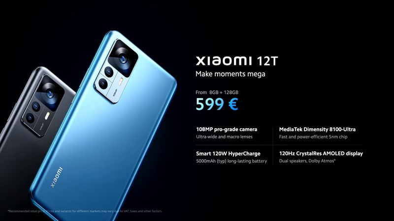 Xiaomi 12T được mở bán tại thị trường quốc tế với giá từ 599 Euro 